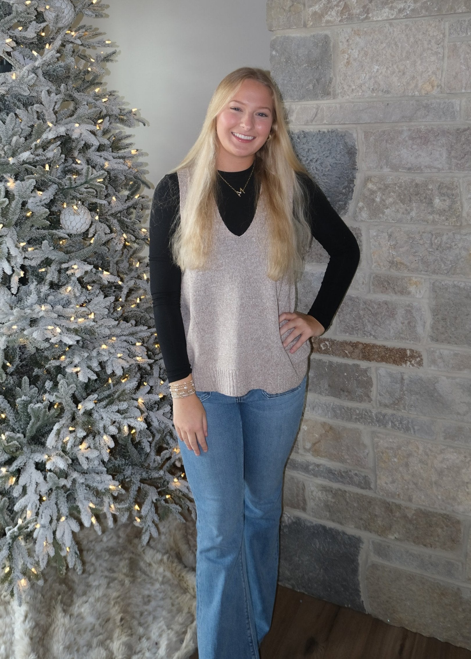 Knitted V-Neck Pullover with Pockets