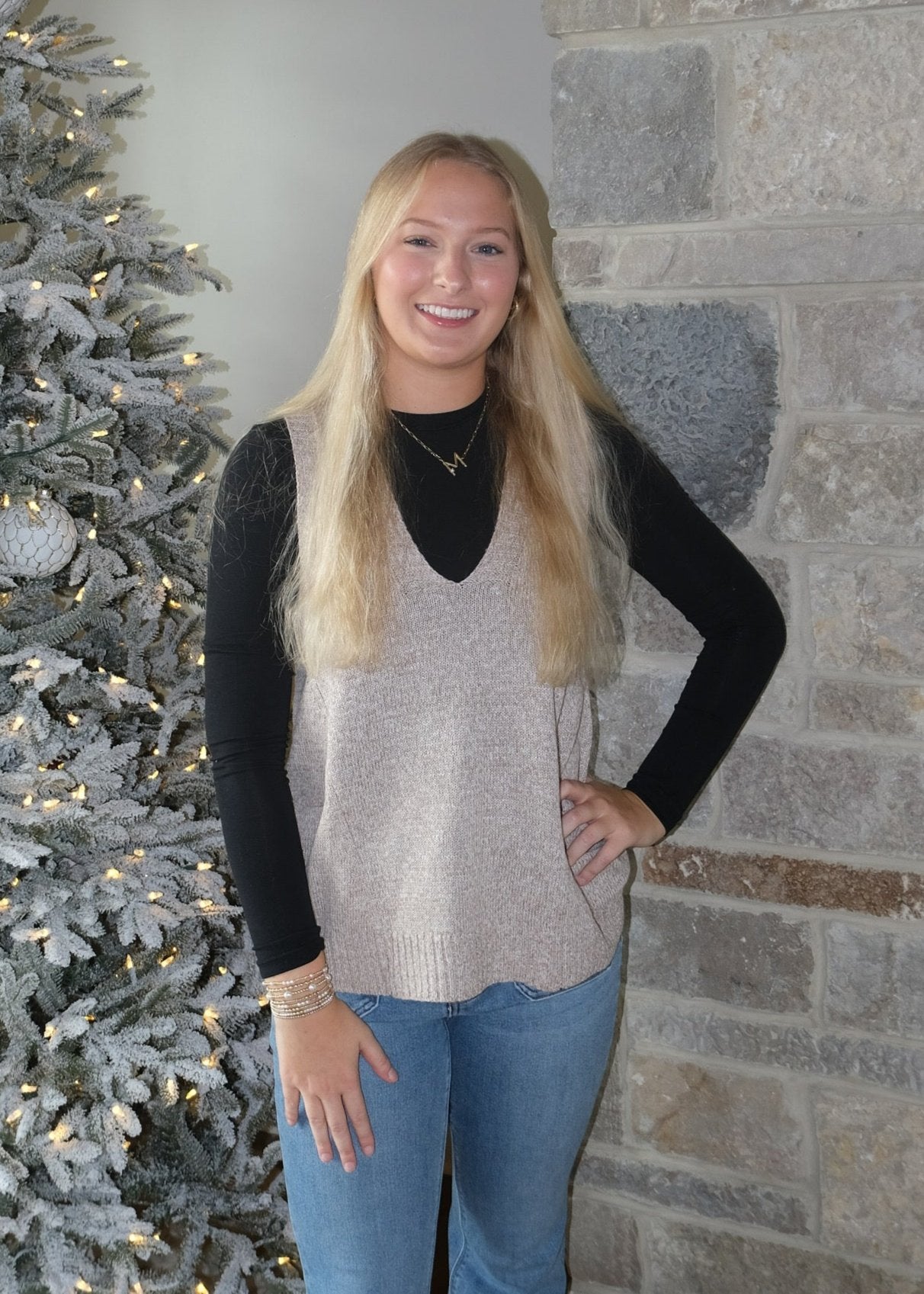 Knitted V-Neck Pullover with Pockets