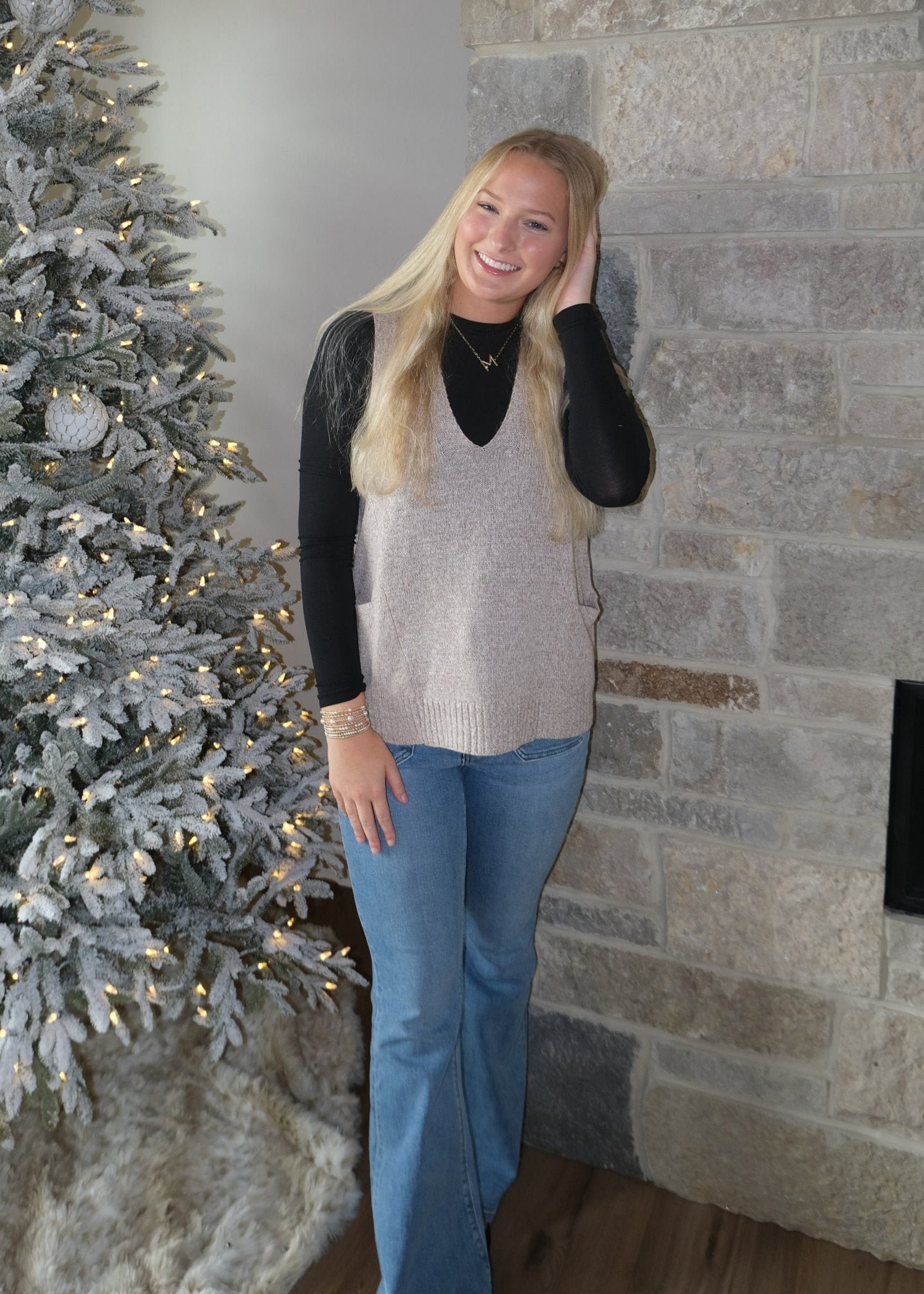Knitted V-Neck Pullover with Pockets