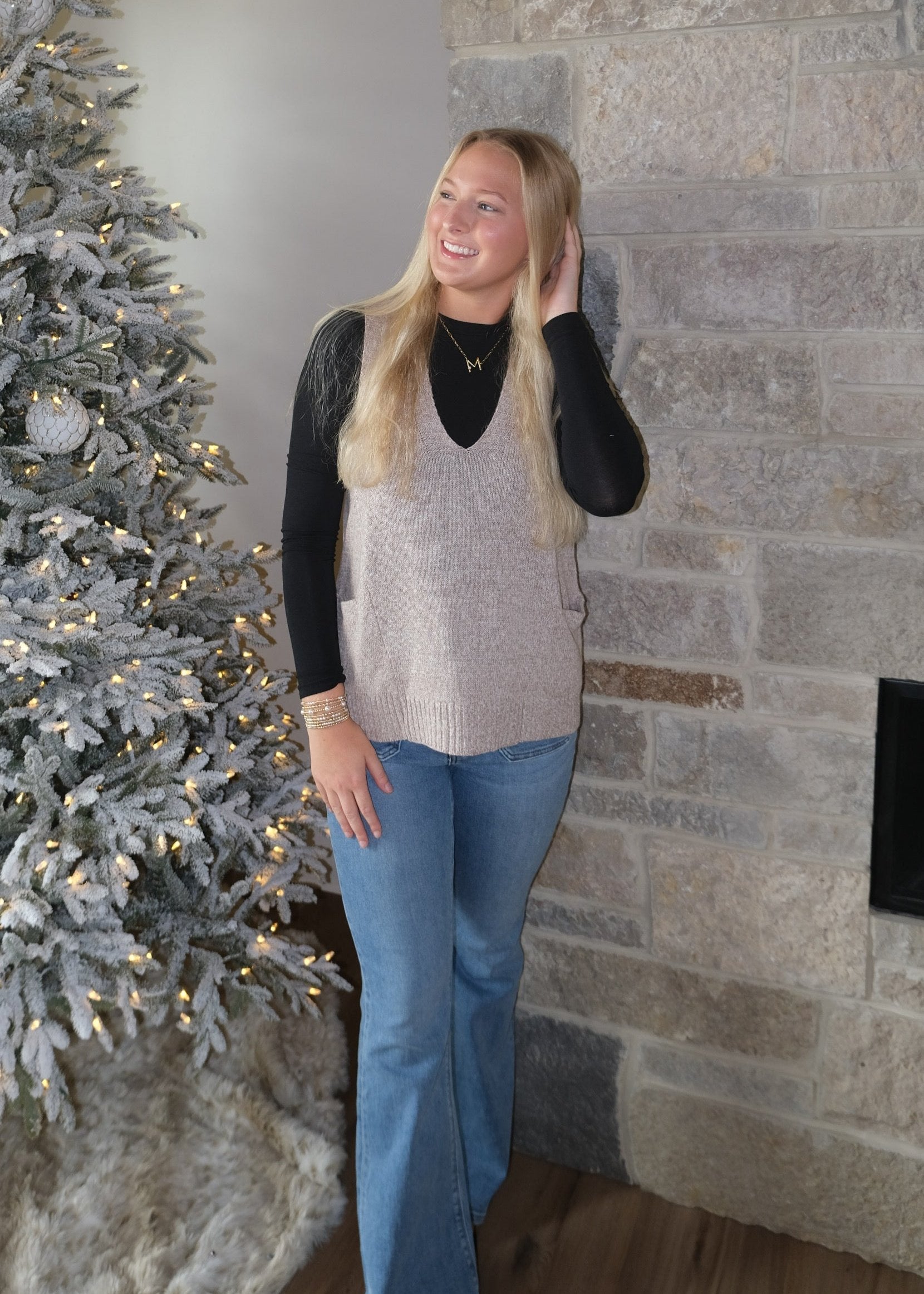 Knitted V-Neck Pullover with Pockets