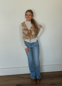 Abstract Contrast Embroidery Vest