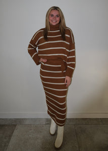 Camel/Cream Stripe Sweater Skirt Set
