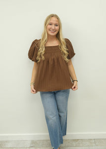 Brown Puff Sleeve Blouse