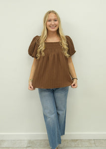 Brown Puff Sleeve Blouse