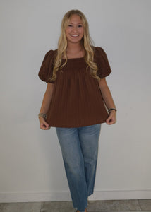 Brown Puff Sleeve Blouse