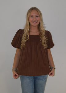 Brown Puff Sleeve Blouse
