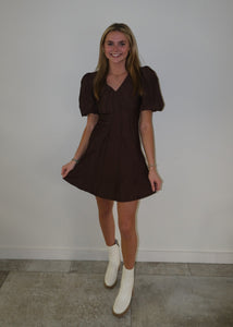 Chocolate Brown Bubble Sleeve Dress