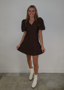 Chocolate Brown Bubble Sleeve Dress