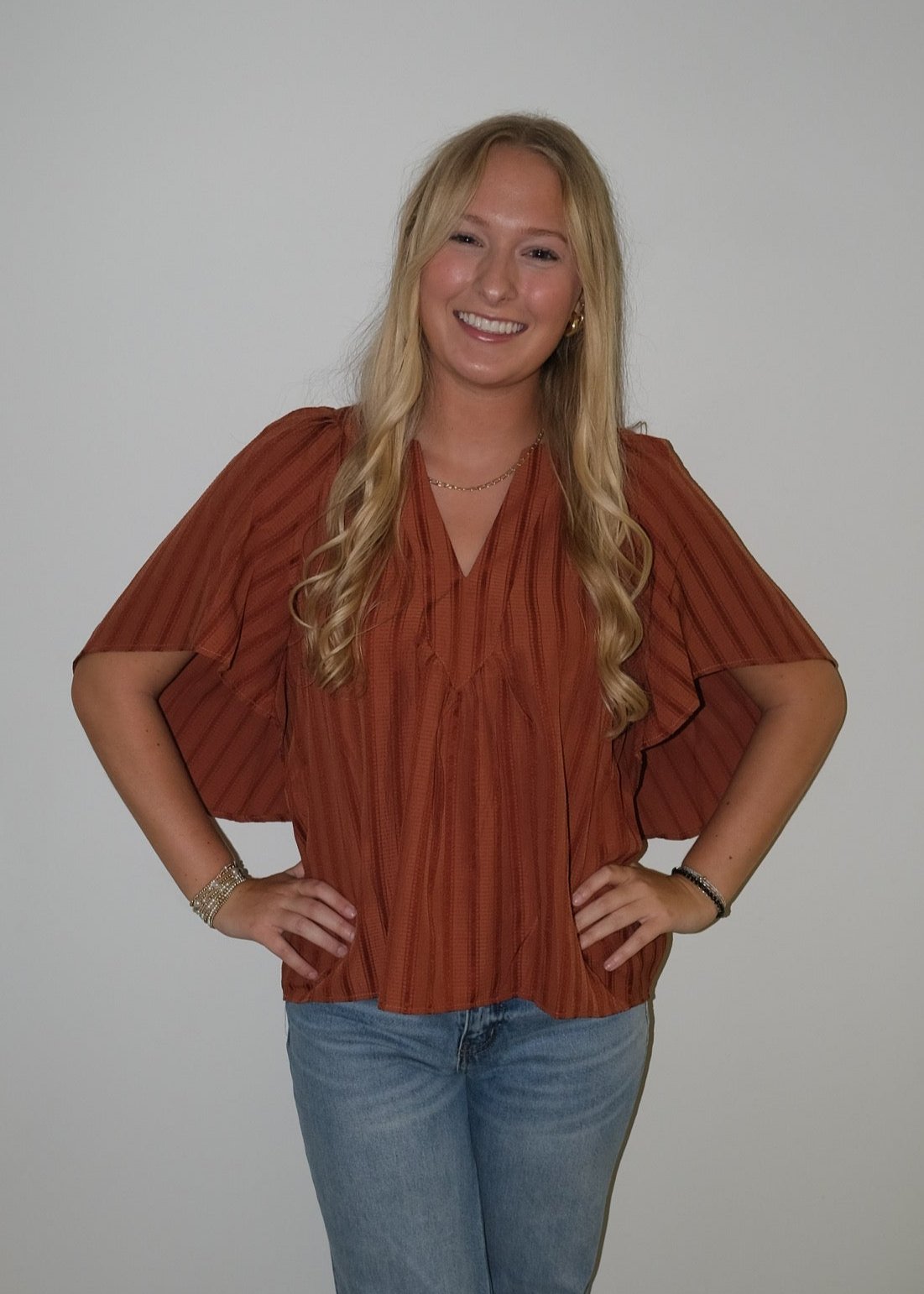 Rust V-Neck Blouse
