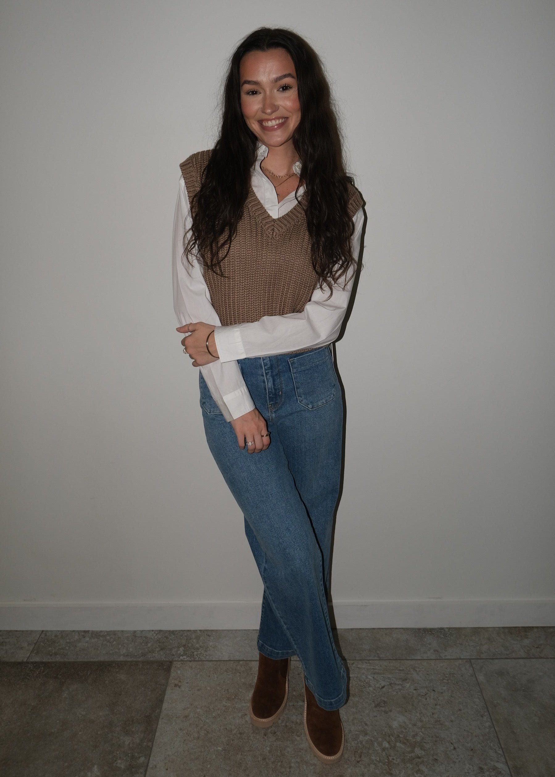 Toffee and White Sweater Vest
