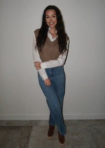 Toffee and White Sweater Vest