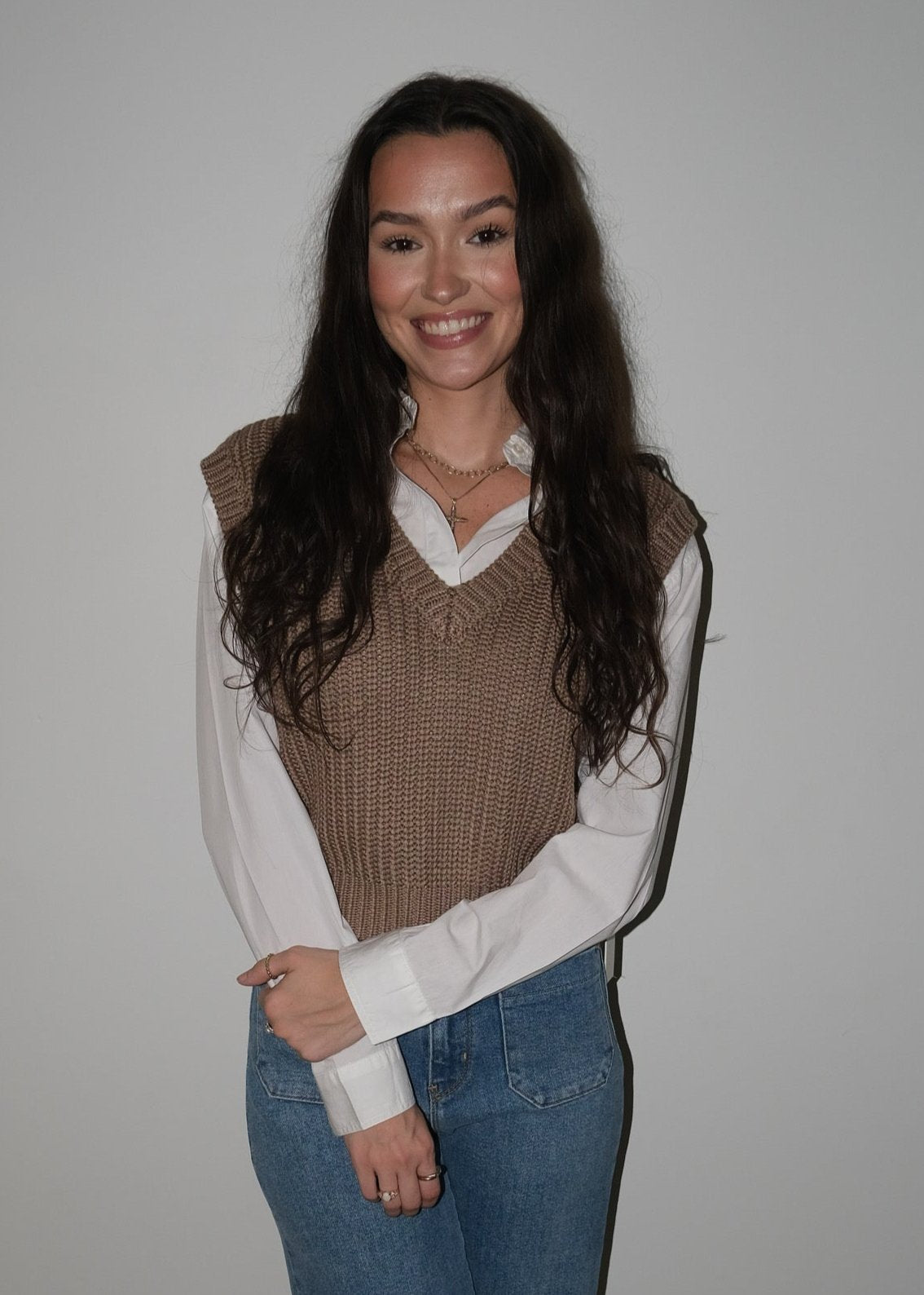 Toffee and White Sweater Vest