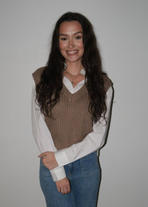 Toffee and White Sweater Vest