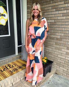 Mocha Abstract One Shoulder Dress