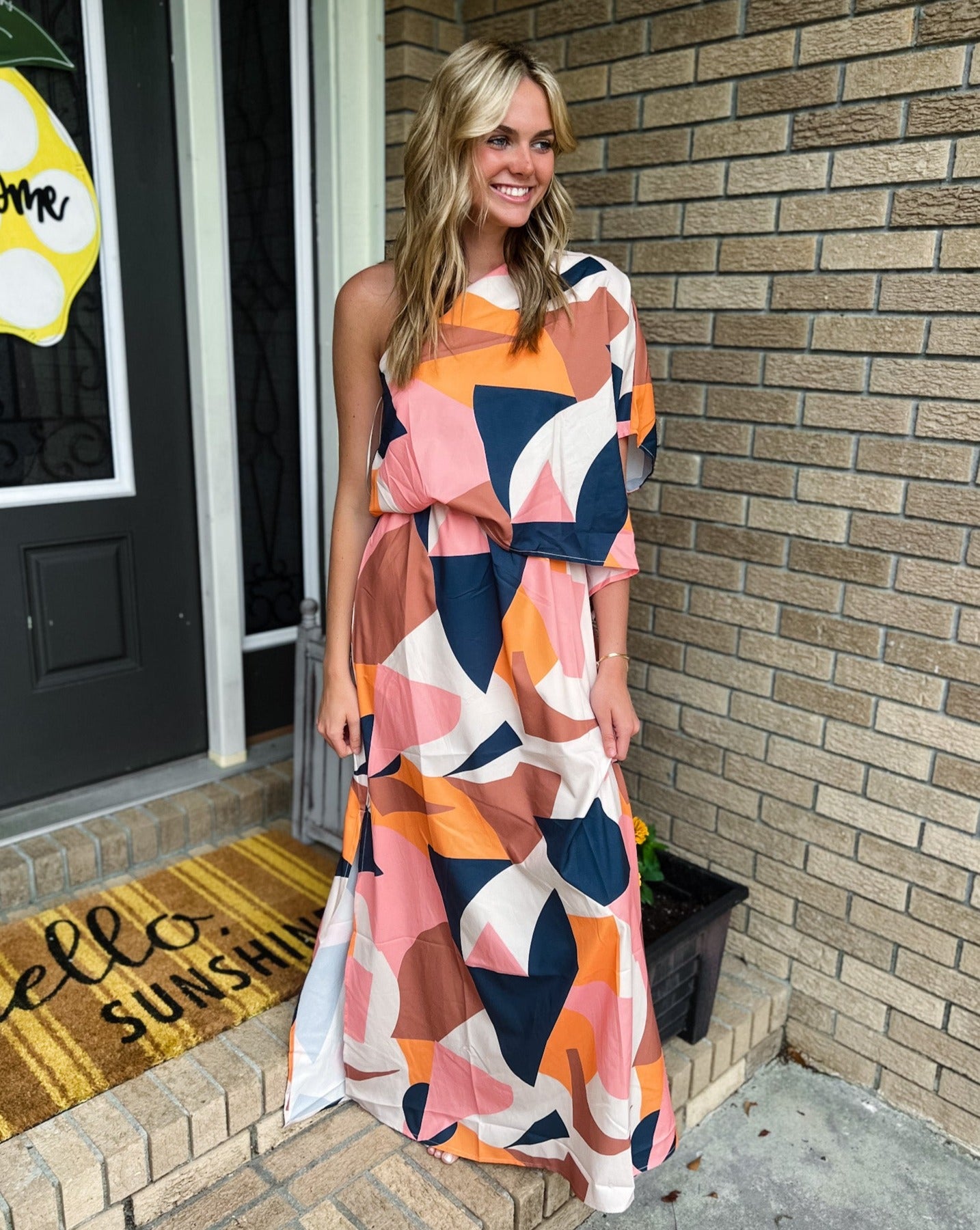 Mocha Abstract One Shoulder Dress