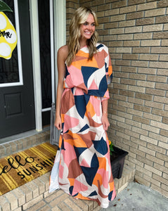Mocha Abstract One Shoulder Dress