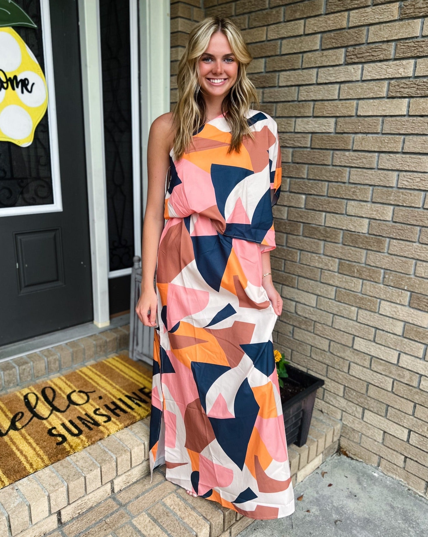 Mocha Abstract One Shoulder Dress