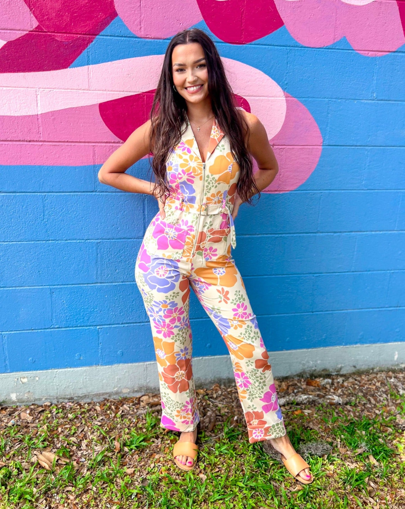 Cream Patterned Jump Suit