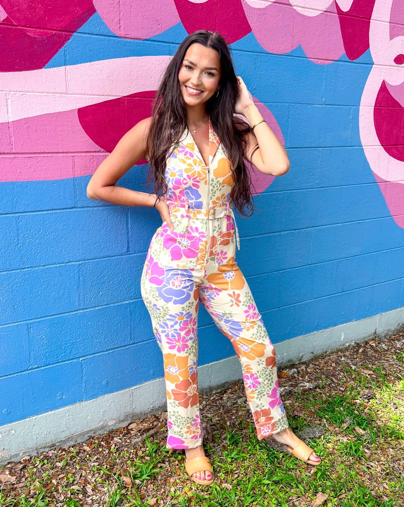 Cream Patterned Jump Suit