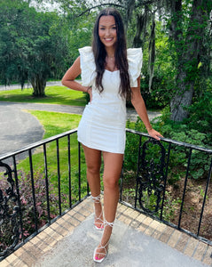 White Ruffle Sleeve Dress