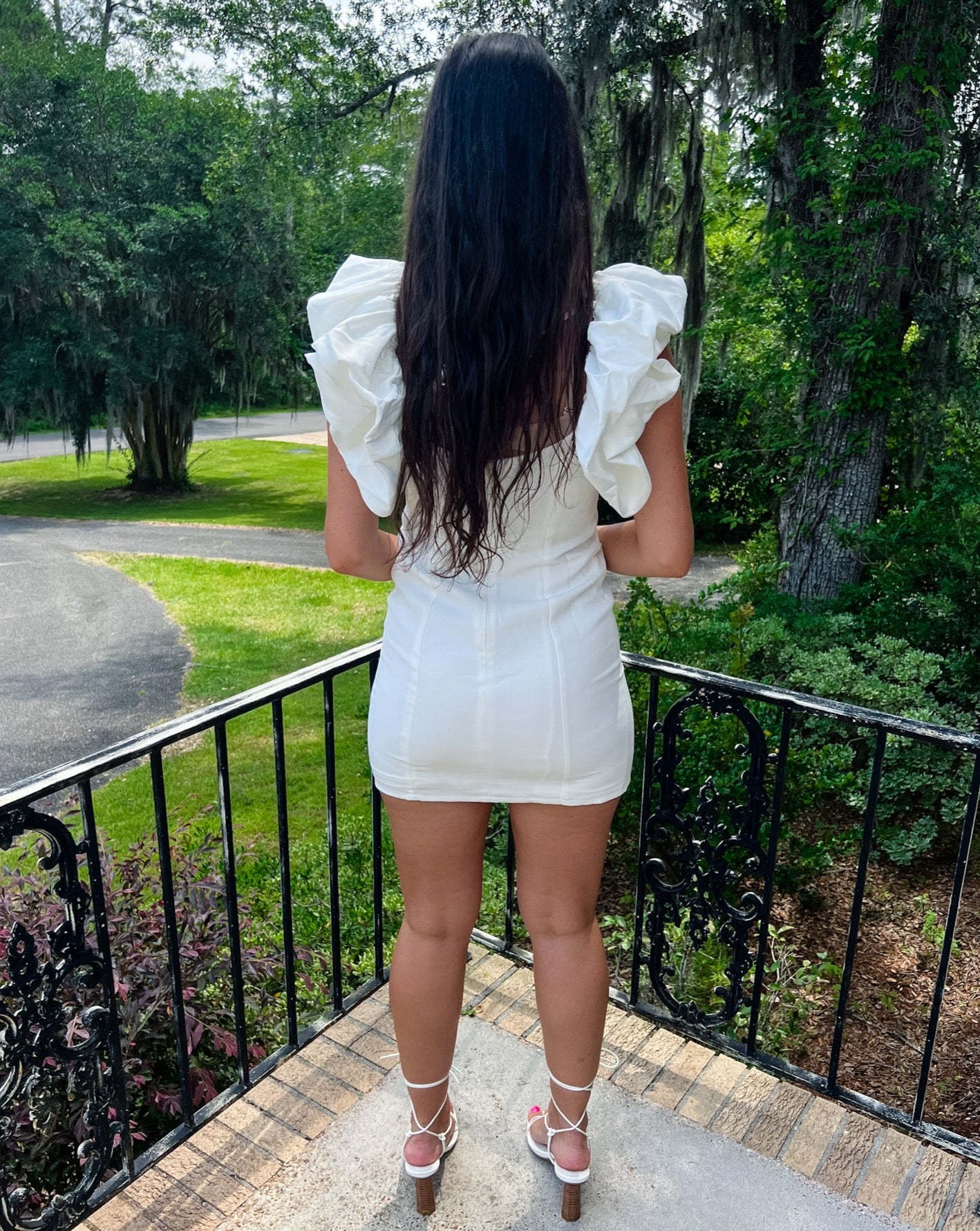 White Ruffle Sleeve Dress