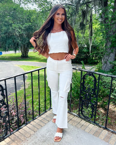 Flare Cargo Pants-White