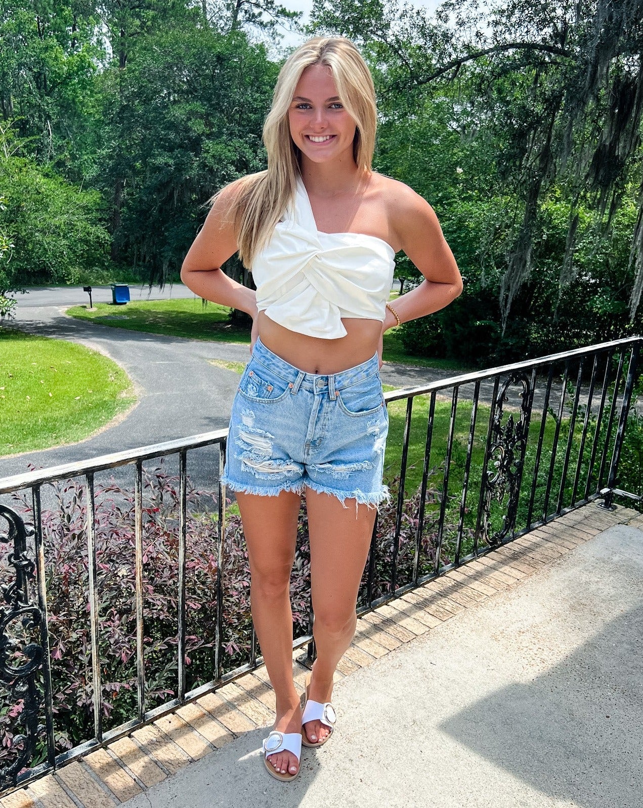 White One Shoulder Twist Top