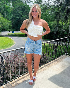 White One Shoulder Twist Top