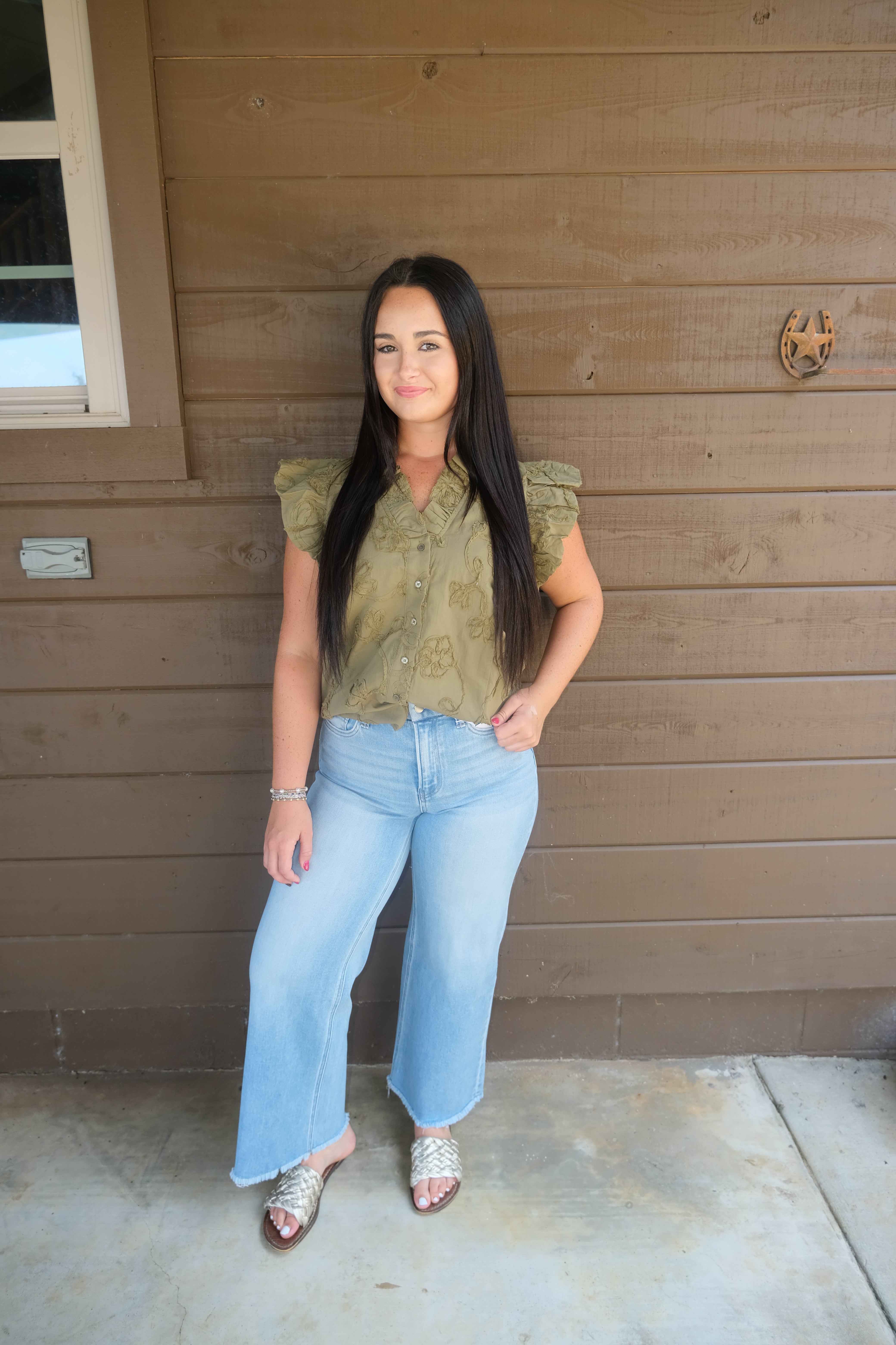 Olive Flower Embroidered Blouse