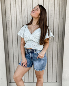 SALE Mint/Ivory Flare Sleeves With Tie Front Top