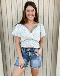 SALE Mint/Ivory Flare Sleeves With Tie Front Top