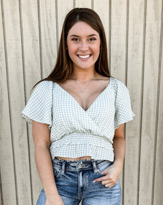 SALE Mint/Ivory Flare Sleeves With Tie Front Top