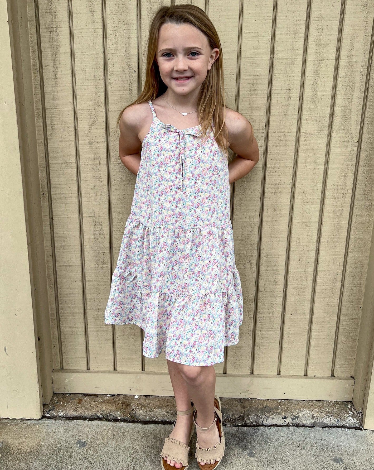 Off White Dress With Flower Detail