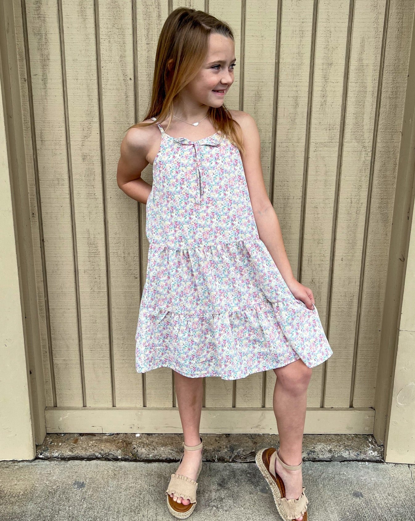 Off White Dress With Flower Detail